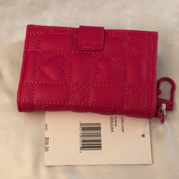 Betsey Johnson Fushia Faux Leather Card Case Wallet & Key Ring Quilted Heart NWT - Picture 12 of 16